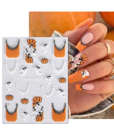 JMEOWIO 3D Embossed Halloween Nail Art Stickers | Self-Adhesive Cute Pumpkin & Ghost Decals | 5D Nail Design Accessories - 4 Sheets - Buy Online on GoSupps.com
