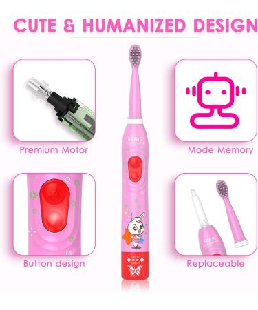 Kids Sonic Electric Toothbrush Rechargeable Smart Toothbrush for Children Toothbrush for Toddlers Boys Girls Age 3-12 with 30s Reminder 2 Mins Timer 6 Modes 2 Brush Heads(8630 Pink+ 2 Heads) 8630 Pink+ 6 Heads+holder(package Might Vary) - Buy Online on GoSupps.com