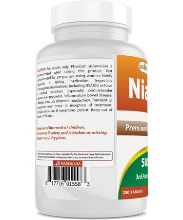 Best Naturals Niacin 500mg 250 Tablets - Vitamin B3 Supplement with Flushing - Buy Online on GoSupps.com