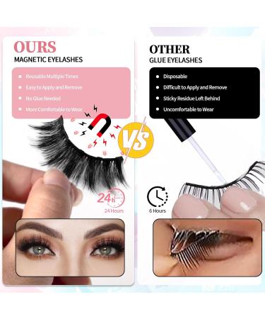 Magnetic Eyelashes & Eyeliner Kit - 12 Pairs 3D Natural Look Reusable & Sweatproof Mink Lashes Easy Application No Glue Needed - Buy Online on GoSupps.com