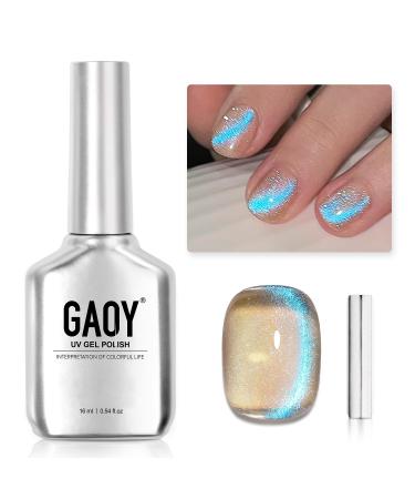 GAOY Cat Eye Gel Nail Polish 16ml Blue Nude Glitter Holographic Nail Polish with Magnet Reflective Translucent UV Gel 2408 Mermaid Tears