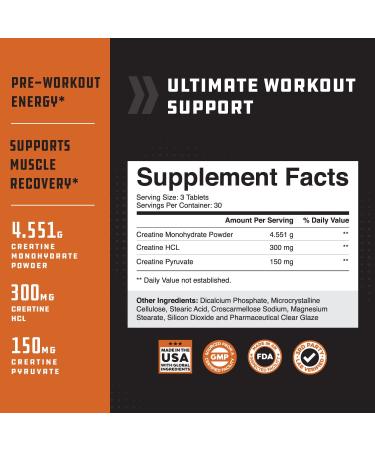 Tri Phase Creatine Pills 5g - Muscle Mass Gainer for Men and Women - Optimal Pre Workout Creatine Supplement - Buy Online on GoSupps.com