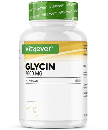 Glycine - 365 Capsules - High Dosed With 2000 Mg Per Daily Serving - Very High Purity - No Additives - Vegan