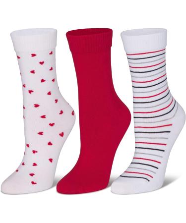 Sugar Free Sox Women's Non-binding Comfort Crew Socks 3 Pack - M Hearts/Stripes/Red - Buy Online on GoSupps.com