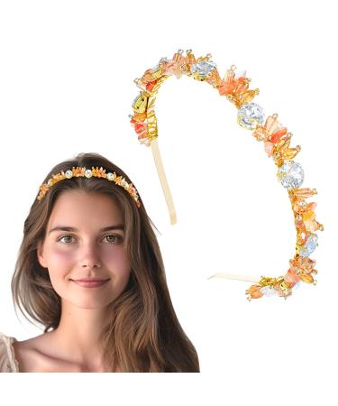 Silver Rhinestone Hairband Orange Crystal Headwear Jewelry Sparkly Hair Accessories for Women and Girls