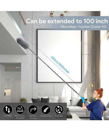 Extendable Microfiber Feather Duster - 100 inch Long Handle Dusting Tool for All-Round Home Cleaning - Gray - Buy Online on GoSupps.com
