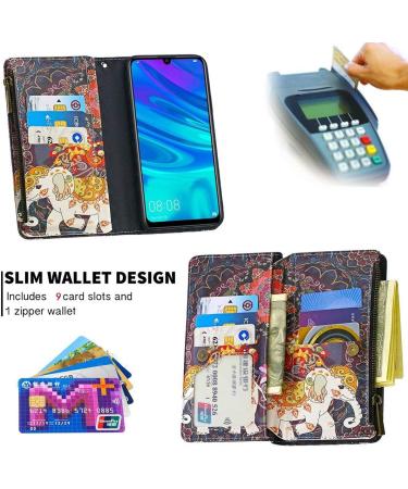 Miago 9 Card Slots Leather Wallet Case for Huawei Y6 2019 - Colorful Zip Flip Shell & Protective PU Leather Cover with Elephant Flower Design - Buy Online on GoSupps.com