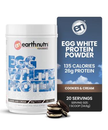 EarthNutri - Egg White Protein Powder Supplement for Pre Intra or Post Workout 26g of Protein Per Serving Supports Muscle Strength & Recovery No Artificial Additives - Cookies 20 Servings (640g) Cookies & Cream