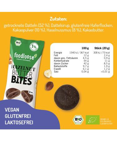 Foodlose Organic Hazelnut Butter Bites | Vegan Chocolate Snack | Gluten-Free Refined Sugar-Free | 20 Pack (40g Each) - Buy Online on GoSupps.com
