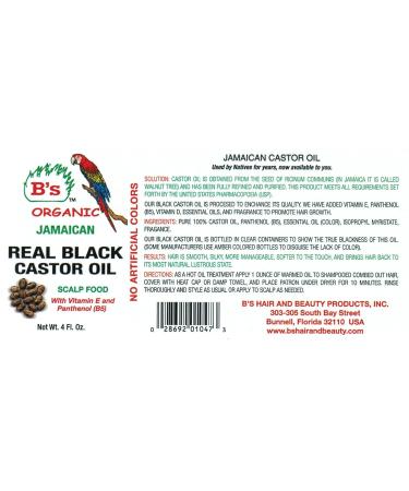 B's Organic Jamaican Real Black Castor Oil 4 oz - Pure and Natural Formula | Promotes Hair Growth and Moisturizes Skin - Buy Online on GoSupps.com