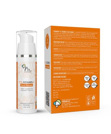 Fixderma 17% Vitamin C Face Serum | Glow & Brighten Skin | Anti-Aging Retinol & Niacinamide Serum for Men & Women - 30g - Buy Online on GoSupps.com