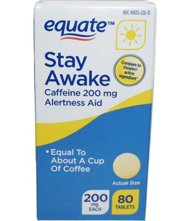 Equate - Stay Awake - Alertness Aid with Caffeine | Maximum Strength | Reduces Fatigue - 80 Tablets 200 Mg (Pack of 2) (2)