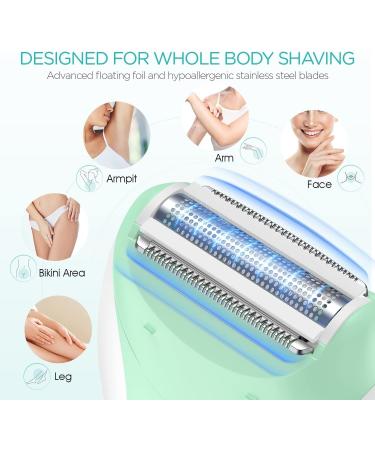 VOGOE 4-in-1 Rechargeable Epilator for Women - Cordless Hair Removal with 2 Speeds and 21 Tweezers - Ideal for Face, Legs, Arms, Armpit, and Bikini Area - Green - Buy Online on GoSupps.com