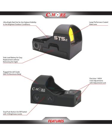 STS2B Micro Red Dot Sight by C-MORE Systems - 1x Magnification, Aircraft Grade Aluminum, Adjustable for Wind & Elevation, Ultra Bright, Waterproof, Lightweight - Matte Black (6 MOA) - Buy Online on GoSupps.com