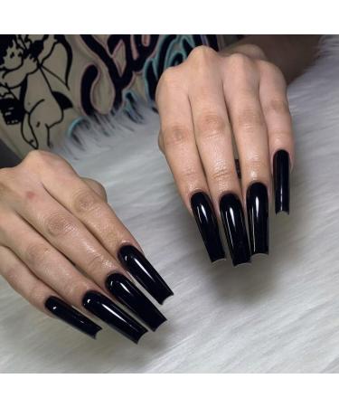 IMSOHOT Extra Long Glossy Squoval Black Press on Nails - Full Cover False Nails for Women and Girls - Buy Online on GoSupps.com