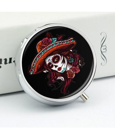 Day of The Dead Skull Women Pill Box | 3 Compartment Medicine Organizer | Unique Gift for Her - Buy Online on GoSupps.com