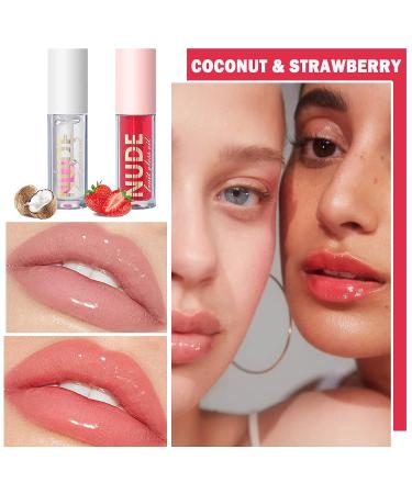 NVLEPTAP 2PCS Moisturizing Lip Gloss Oil Set for Lip Care - Coconut & Strawberry - Buy Online on GoSupps.com