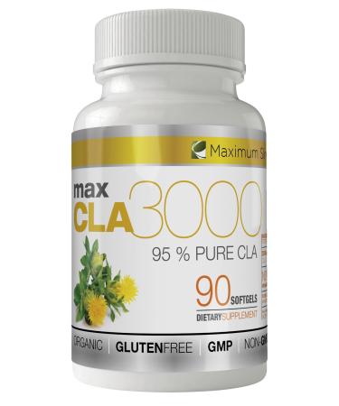 MAX CLA 3000, High Potency, Natural Weight Loss Exercise Enhancement, Increase Lean Muscle Mass, Non-Stimulating, Non-GMO 95% Pure CLA, 90 Count