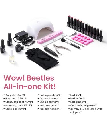 Beetles Gel Nail Polish Kit 12 Colors with U V Light Base Top Coat | Nude Pink White Grey Holiday Gel Polish Starter Kit | Valentine's Day Gift for Women | Soak off Gel Polish DIY Home A-Kiss of the Rose - Buy Online on GoSupps.com