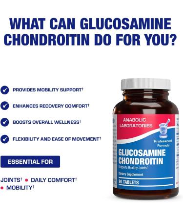 Advanced Glucosamine and Chondroitin for Adults - Clinical Formula Naturally Derived Bone Joint Tendon and Ligament Supplement with High Strength Glucosamine Complex - Up to 90 Day Supply - Buy Online on GoSupps.com