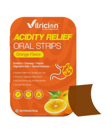Acidity Relief Oral Strips 30 Strips Fast-Dissolving Supplement for Acid Reflux Bloating & Gas Natural Digestive Support for Men & Women Orange Flavor Pack of 01 (30 Count)