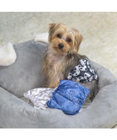 Cutebone Male Washable Dog Diapers - 3 Reusable Belly Bands for Dogs with Velcro Fastener | High-Suction DM06S-DE (S: 28-35.5cm) - Denim Totenkopf & Stripe - Buy Online on GoSupps.com