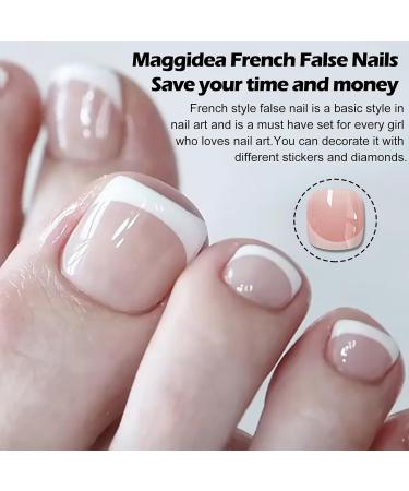 Maggidea Press on Toe Nails - 240Pcs French Tip Nude Pink False Toenails for Women | Glossy Full Cover Fake Toe Nails for Manicure Decorations - French-Toe Design - Buy Online on GoSupps.com