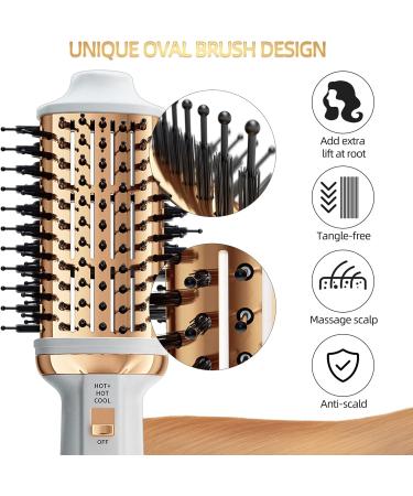 Plavogue Dual Voltage Hair Dryer Brush Volumizer - One-Step Hot Air Brush for Travel & Salon Blowouts - Negative Ionic Technology - International Upgraded Version - White Gold - Buy Online on GoSupps.com