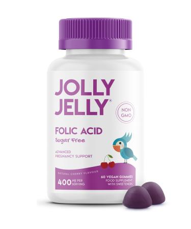 Folic Acid 400mcg Gummies - Sugar Free - Non-GMO Gluten Free Halal Cherry Flavour - 60 Gummies (2 Months Supply)
