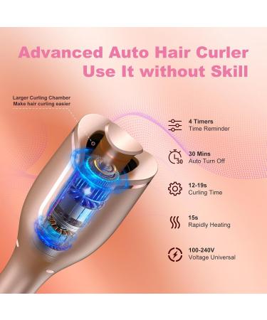 Automatic Curling Iron | 4 Temperatures & 8 Timers | 15s Rapid Heating | 1 Inch Barrel | Anti-Tangle Rotating Hair Curler for All Hair Types - Rose Gold - Buy Online on GoSupps.com