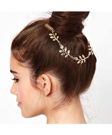 Wendalern Gold Leaf Hair Comb Hair Barrettes Dainty Hair Clips Alloy Chain Hair Accessories for Women Girls