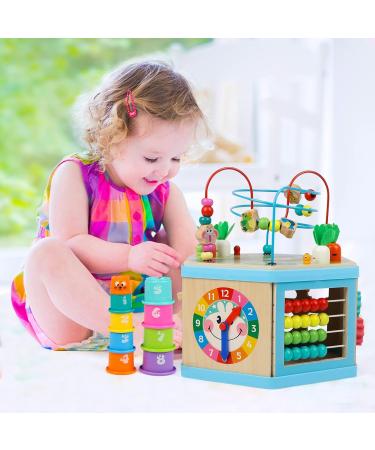 Jacootoys 7-in-1 Wooden Activity Cube - Motor Skills Development & Educational Toy for Babies & Young Girls - Buy Online on GoSupps.com