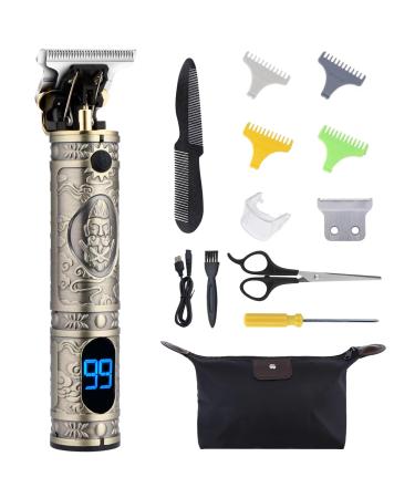 Professional Mens Hair Clippers/Trimmer Set Cordless Beard Trimmer Zero Gapped Outline T-Blade Trimmer for Men USB Rechargable Hair Cutting/Grooming Kit LCD Display Gift for Men Bronze T Bronze