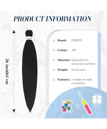 Feshfen Pre-Stretched Braiding Hair Extensions - 65 cm 4 Packs | Yaki-Textured Synthetic Hair for Easy Braids | Black - Buy Online on GoSupps.com