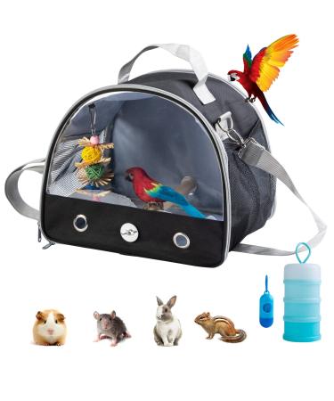 Bird Carrier Travel Cage Parrot - Lightweight Breathable Pet Travelling Bag with Portable Bird Feeder Cups and Standing Perch Bird Parrot Toys Outgoing Bags for Guinea Pig Rat Small Animal Black