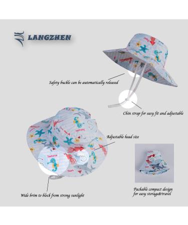LANGZHEN Beach Sun Protection Hat for Baby Girls | Adjustable Toddler Kids Hat with Chin Strap | Wide Brim Summer Play Hat - Octopus Design | Ages 2-4 Years - Buy Online on GoSupps.com