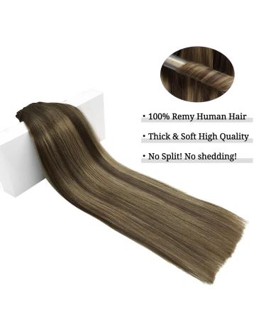 Doores Real Hair Extensions Clip In - Balayage Chocolate Brown to Honey Blonde 45cm 18 Inch 120g Remy Real Hair - Thick Straight 7 Pieces - Buy Online on GoSupps.com