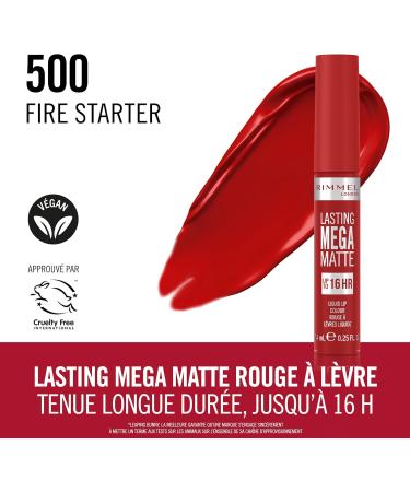 Rimmel London Lasting Mega Matte Liquid Lipstick Long-Lasting Moisturizing Vegan Formula - 500 - Fire Starter 7.4 ml - Buy Online on GoSupps.com