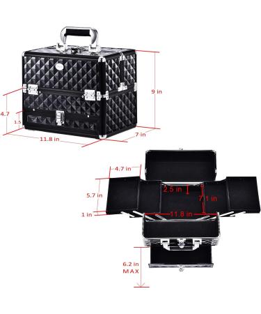Joligrace Professional Travel Makeup Train Case with Drawer - Black - Buy Online on GoSupps.com