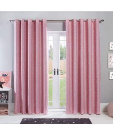 Dreamscene Star Blackout Curtains for Kids Bedroom Pair of Eyelet Thermal Panels - Blush Pink - 46" x 72" Blush Pink 46" wide x 72" drop