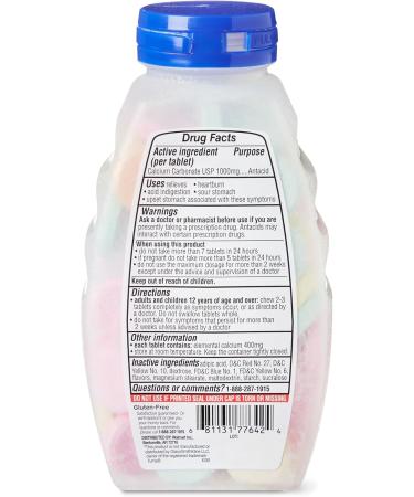 Equate Ultra Strength Antacid Chewable Fruit Tablets Over The Counter 1000 mg 72 Ct (Pack of 3) Total 216 Count + Createandbundle Sticker - Buy Online on GoSupps.com