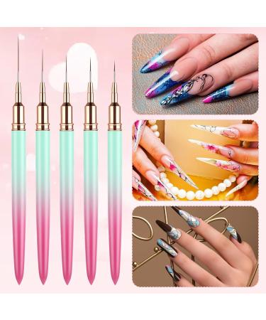 WLLHYF 5 Pieces Nail Art Liner Brush Painting Nail Art Brush Long Line Detail Fine Drawing Nail Point Drawing Tool Set 7mm/9mm/11mm/15mm/25mm (Pink Greenish) - Buy Online on GoSupps.com