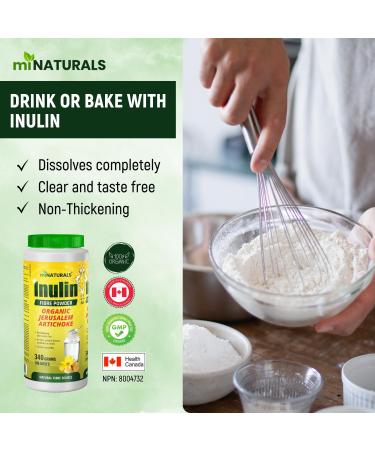 miNATURALS Pure Inulin Fiber Powder - Natural Prebiotic Dietary Fibre Supplement - Made from Organic Jerusalem Artichoke - (340g - 106 Doses) - Buy Online on GoSupps.com