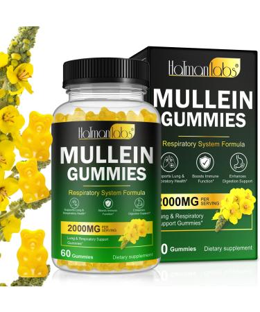 Mullein Gummies for Lungs 2000 MG(50:1 Extract) Mullein Leaf Extract for Lung Cleanse and Respiratory Support Natural Mullein Herbal Supplement Pear Flavor Gummies 60 Count 60 Count (Pack of 1)