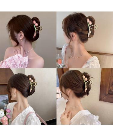 Summer Pink Tulip Bouquet Flower Hair Clip - Strong Hold Non Slip Accessory for Women with Thick or Thin Hair - Large Claw Clip Design - 1 Pc (Pink) - Buy Online on GoSupps.com