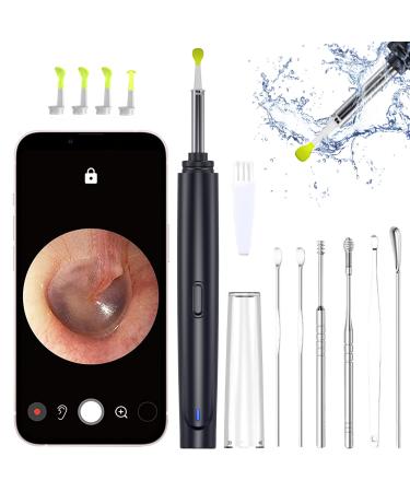Ear Wax Removal Tool Smart Visual Ear Cleaner 1080P FHD Wireless Ear Otoscope with 6 LED Lights 5 Ear Spoon & 8 Traditional Tools IP67 Waterproof WiFi Ear Camera for iPhone iPad & Android (Black)