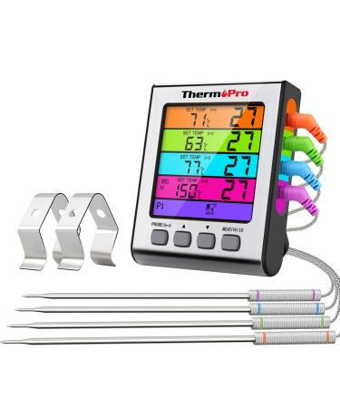 ThermoPro TP17H Digital grill thermometer roast thermometer meat thermometer Monesthermometer with 4 stainless steel probes blue rear lighting temperature range up to 300 C 4 probes - Buy Online on GoSupps.com