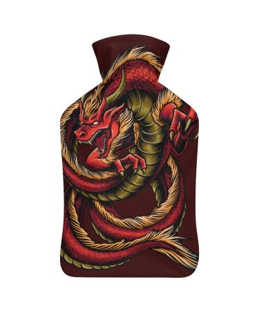 Red Dragon Hot Water Bottle With Cover Plush Bed Bottle Hand Warmer For Adults And Children 26.5X15.3cm