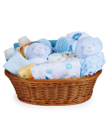 Baby Box Shop Baby Boy Hampers Gift Baskets - 15 includes Baby Boy Essentials for Newborn and Newborn Gifts Baby Boy Baby Boy Gifts Newborn Gifts for Newborn Baby Boy - Blue Standard Blue