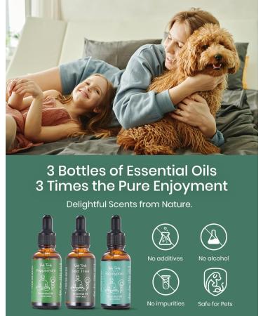 VTS Essential Oils Set - Peppermint Eucalyptus & Tea Tree Oil (1 Fl Oz) | Aromatherapy Massage Skin & Hair Care | Home Diffuser - Pack of 3 - Buy Online on GoSupps.com